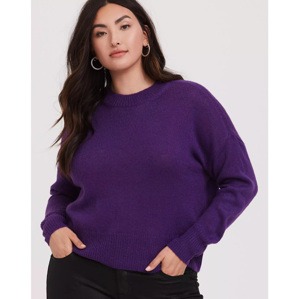 Torrid Purple Crew Neck Drop Shoulder Cropped Pullover Sweater Womans Size 3x